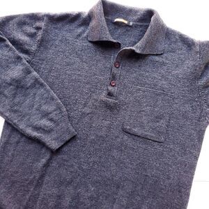 Mens Wool Blend Henley Sweater Size M Polo Collar Gray Pocket Newcastle EU 40
